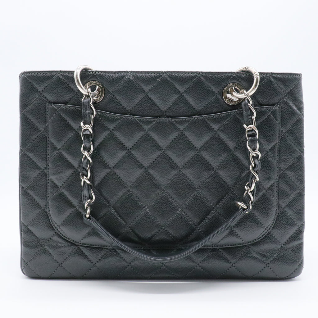 Grand Shopping Tote Quilted Caviar Silver Hardware