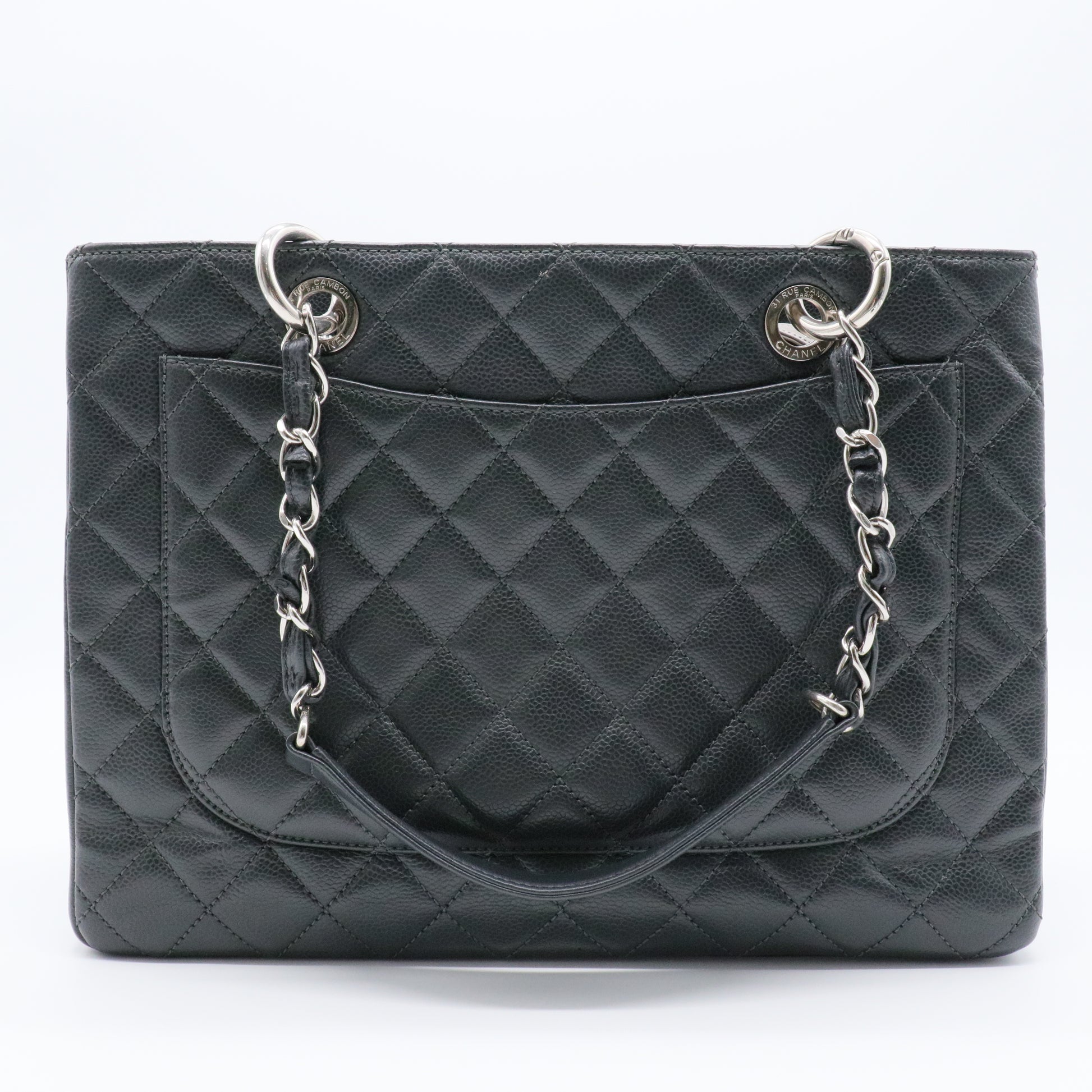 Grand Shopping Tote Quilted Caviar Silver Hardware