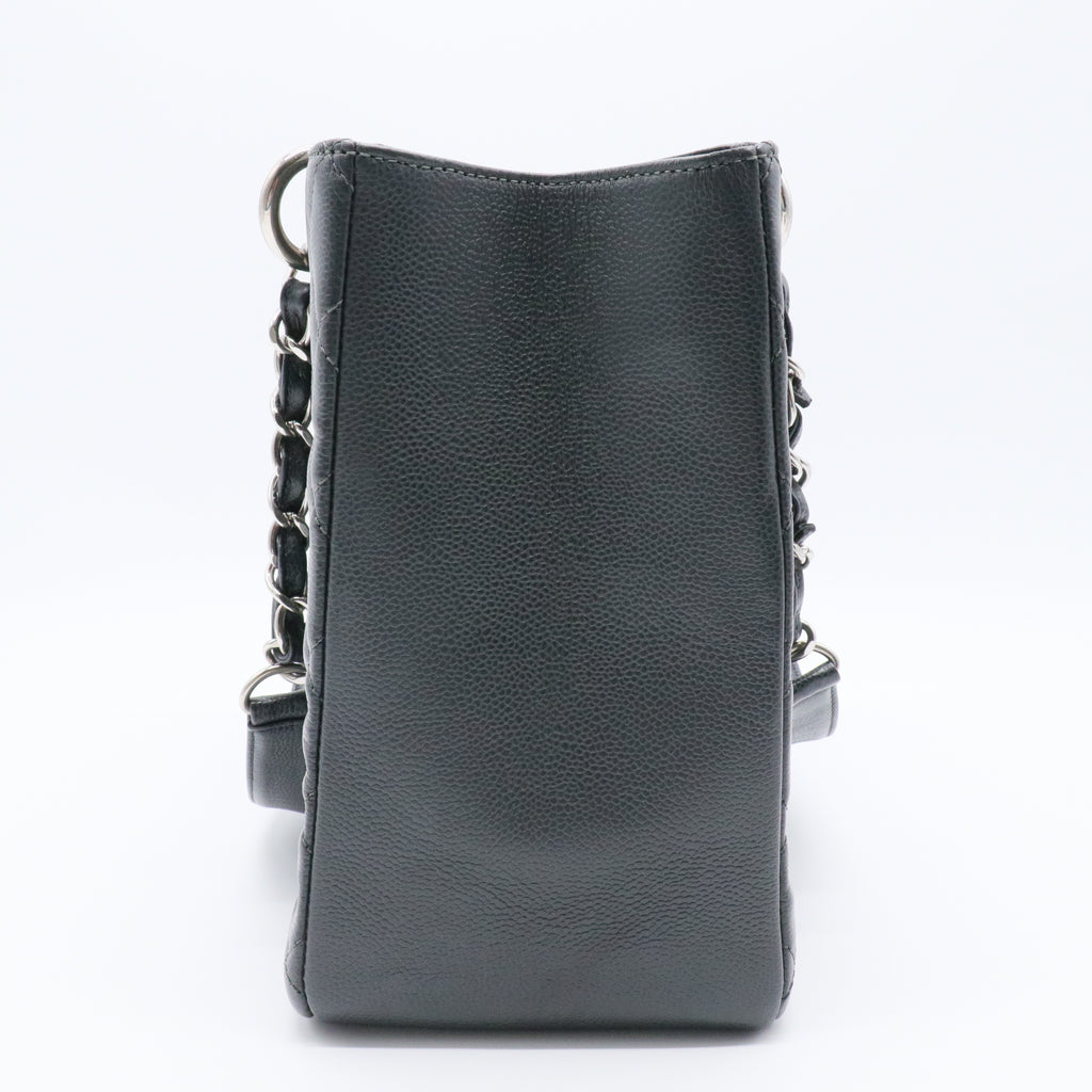 Grand Shopping Tote Quilted Caviar Silver Hardware