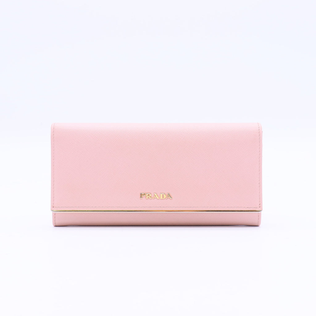 Prada Saffiano Metal Bar Continental Flap Wallet Orchidea twins W21161