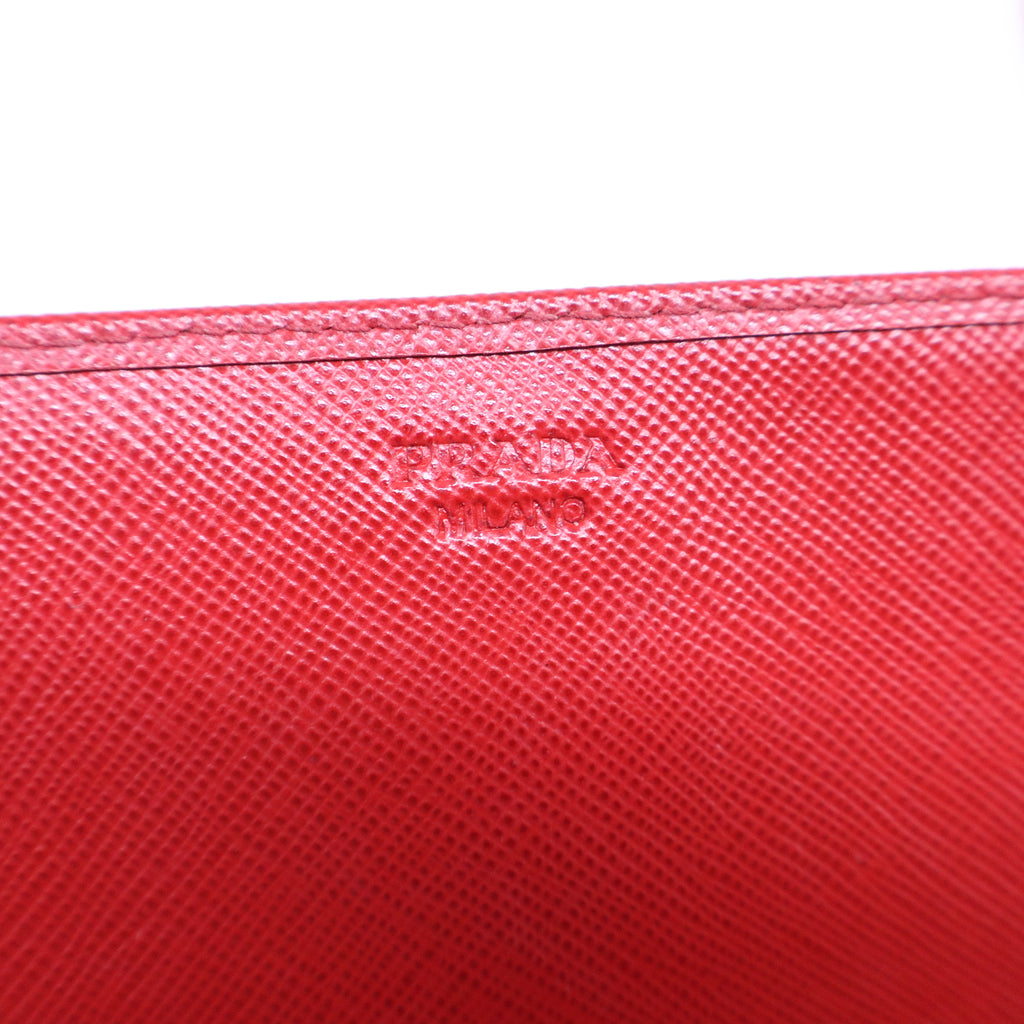 Prada Saffiano Metal Flap Wallet With Strap Fuoco B21427