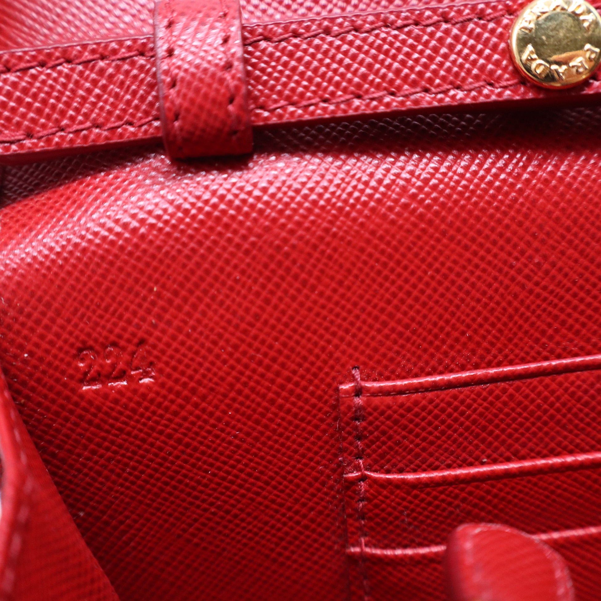 Prada Saffiano Metal Flap Wallet With Strap Fuoco B21427