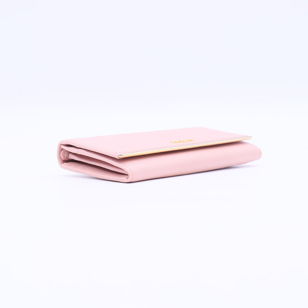 Prada Saffiano Metal Bar Continental Flap Wallet Orchidea twins W21161