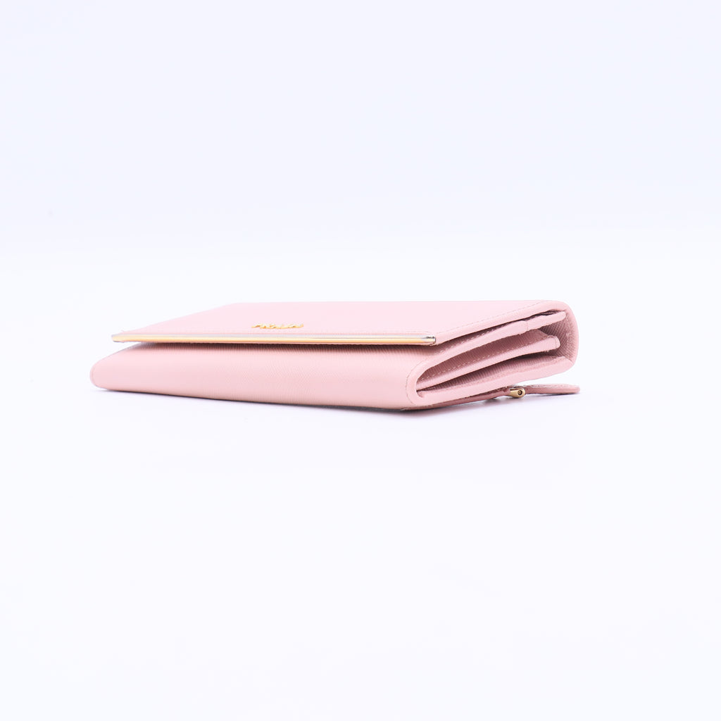 Prada Saffiano Metal Bar Continental Flap Wallet Orchidea twins W21161