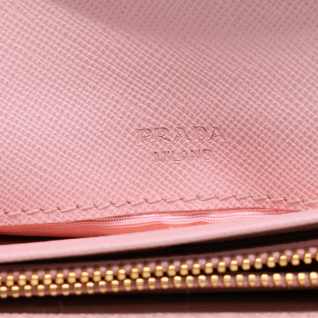 Prada Saffiano Metal Bar Continental Flap Wallet Orchidea twins W21161