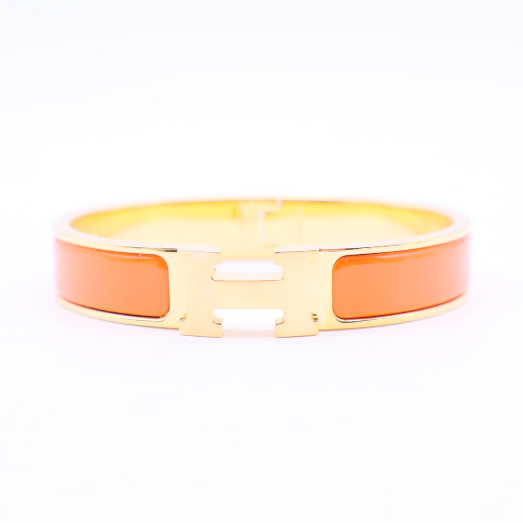 Clic Clac H Orange Enamel Gold-Plated Narrow Bracelet-W20035