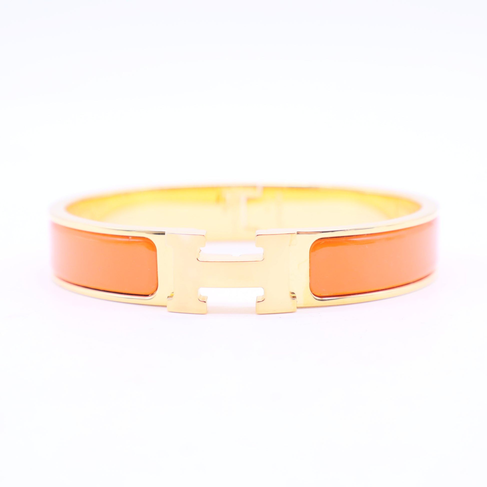 Clic Clac H Orange Enamel Gold-Plated Narrow Bracelet-W20035