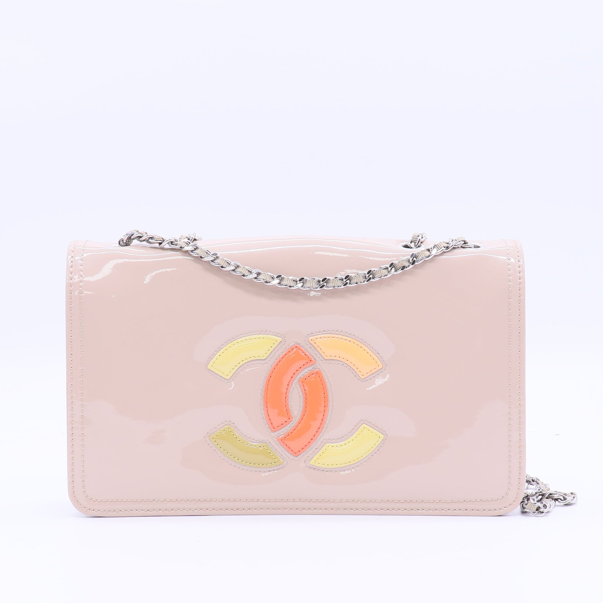 Light Grey Patent Vinyl Lipstick Ligne Medium Flap Bag Twins B21583