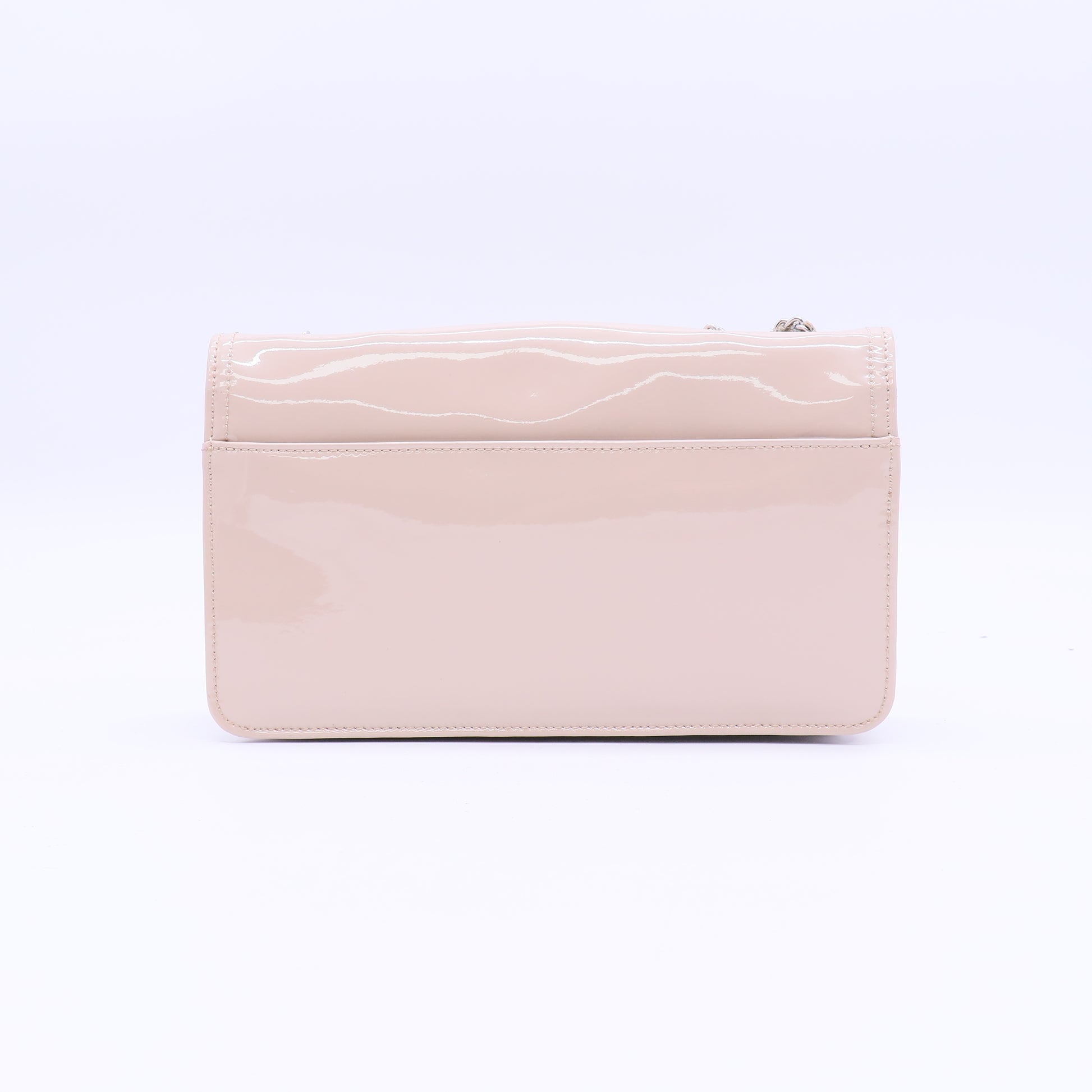 Light Grey Patent Vinyl Lipstick Ligne Medium Flap Bag Twins B21583