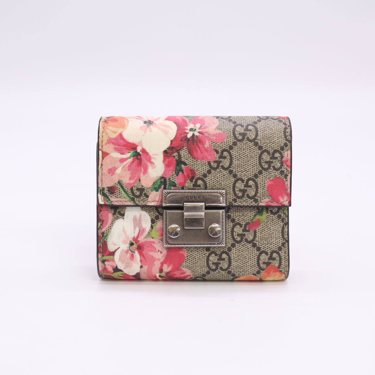 Gucci GG Supreme Blooms Padlock Compact Wallet W23369