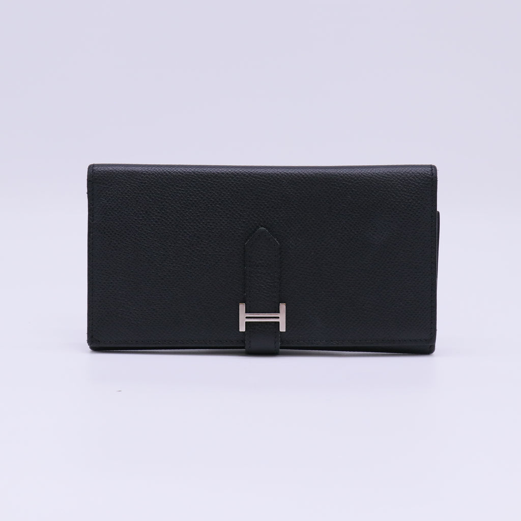 Hermes Epsom Tri-Fold Bearn Gusset Wallet Black twins W22303