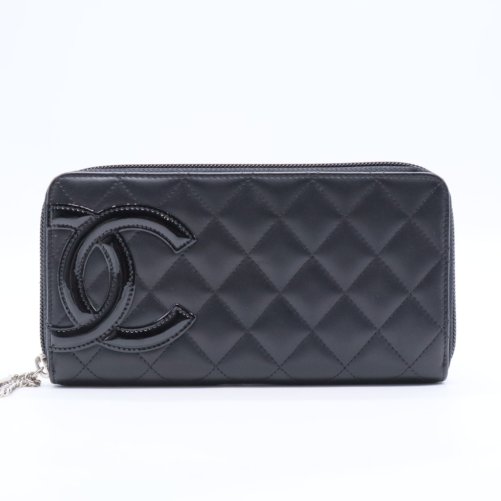 Black Quilted Leather CC Cambon Ligne Zip Around Organizer Wallet