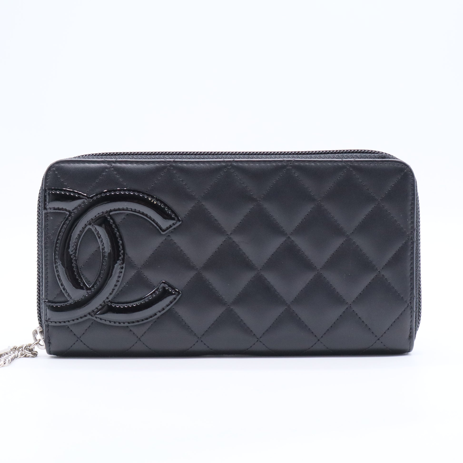 Black Quilted Leather CC Cambon Ligne Zip Around Organizer Wallet