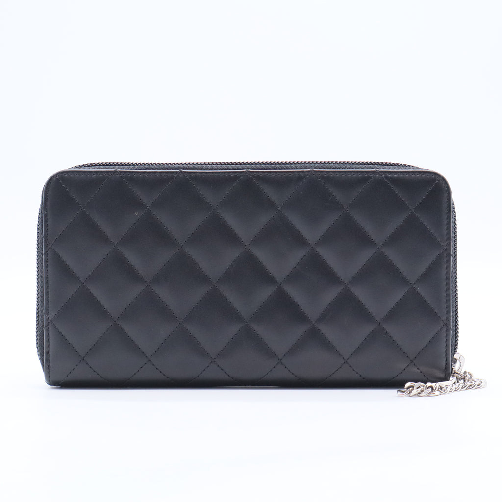 Black Quilted Leather CC Cambon Ligne Zip Around Organizer Wallet
