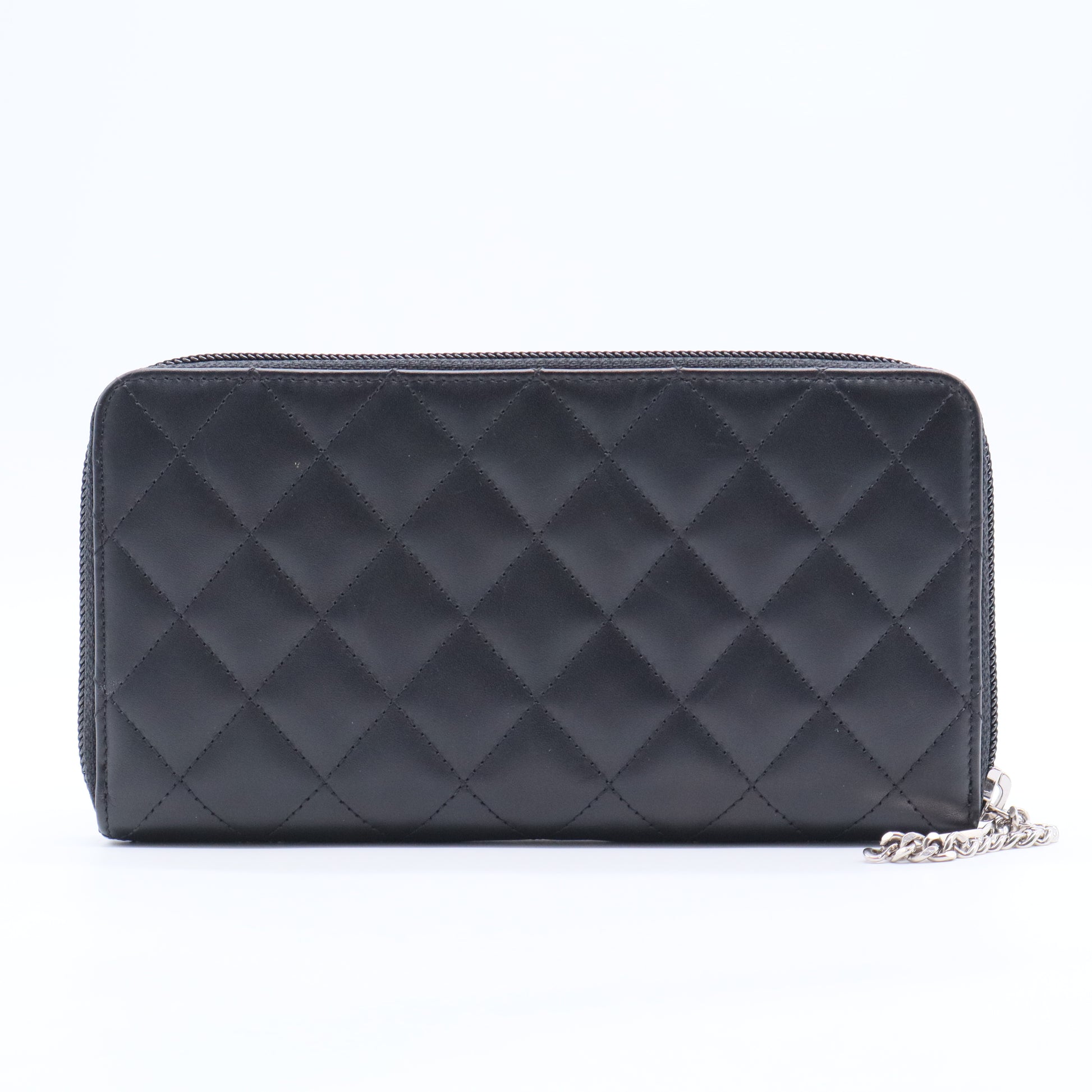 Black Quilted Leather CC Cambon Ligne Zip Around Organizer Wallet