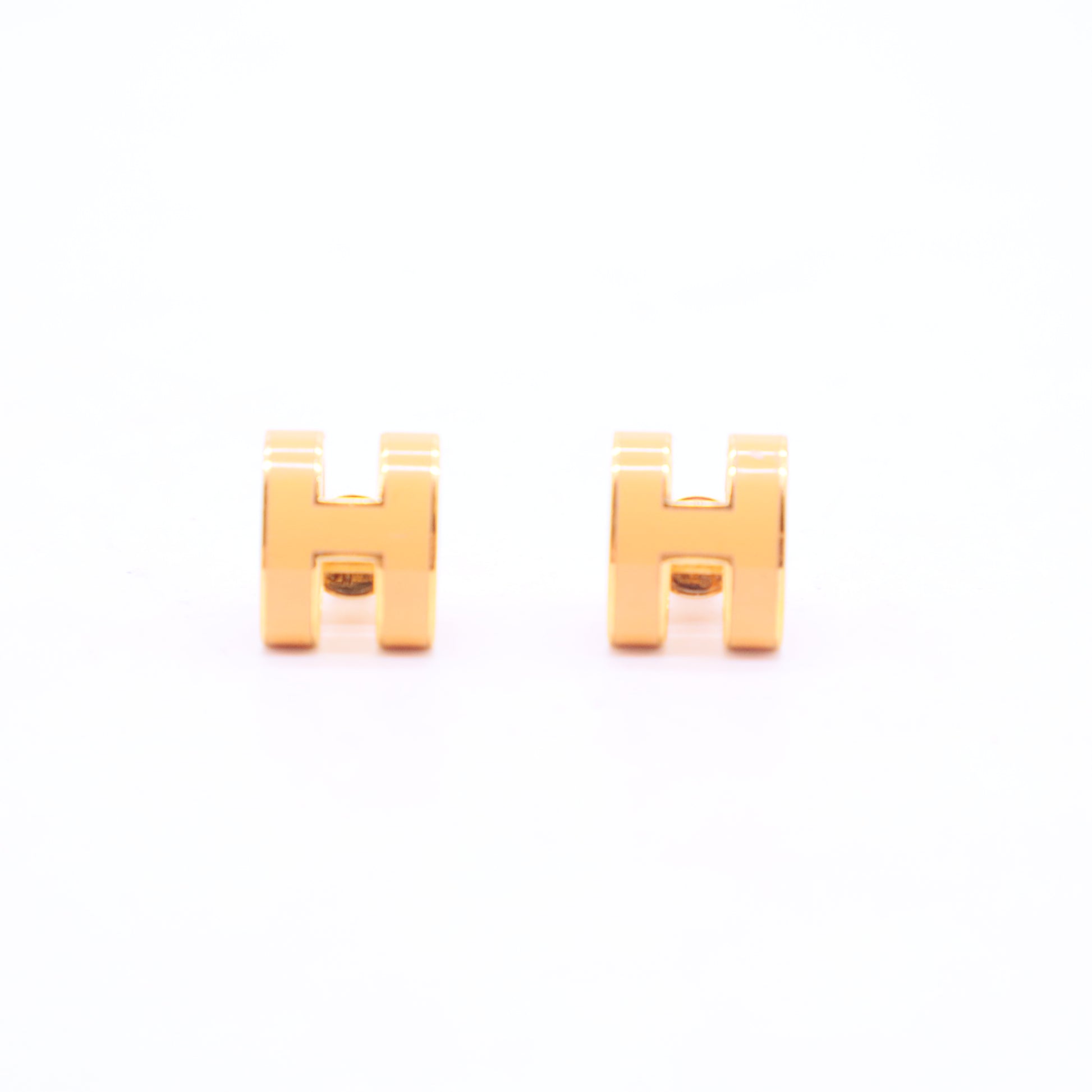 Gold Lacquered Mini Pop H Earrings White W20085
