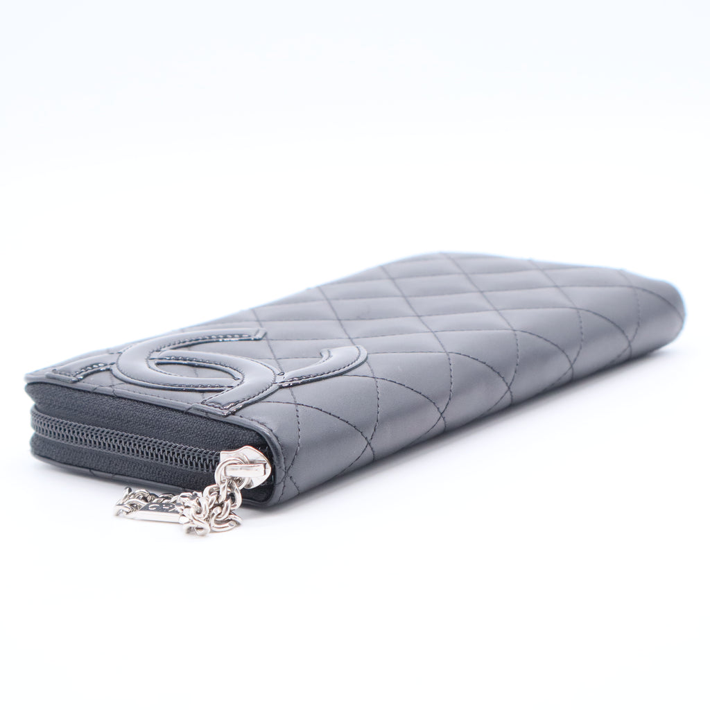 Black Quilted Leather CC Cambon Ligne Zip Around Organizer Wallet