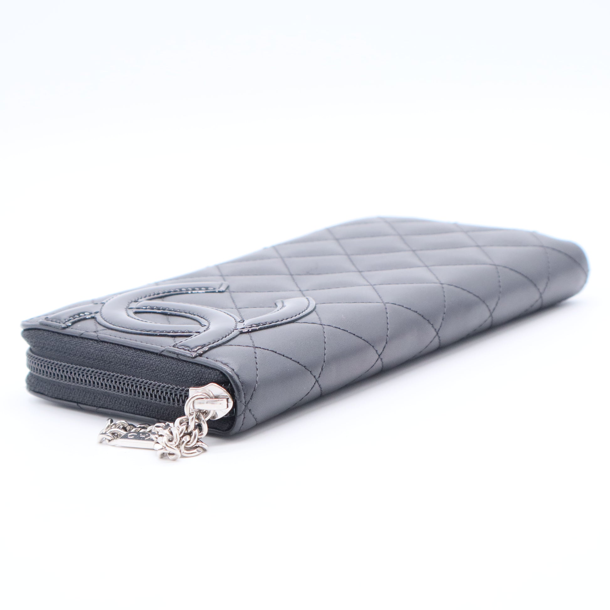 Black Quilted Leather CC Cambon Ligne Zip Around Organizer Wallet