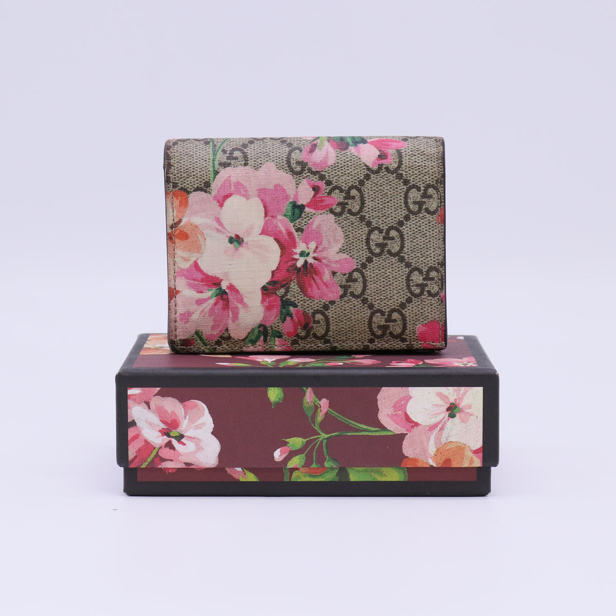 Gucci GG Supreme Monogram Blooms Card Case Beige Multicolor Dry Rose twins W22297
