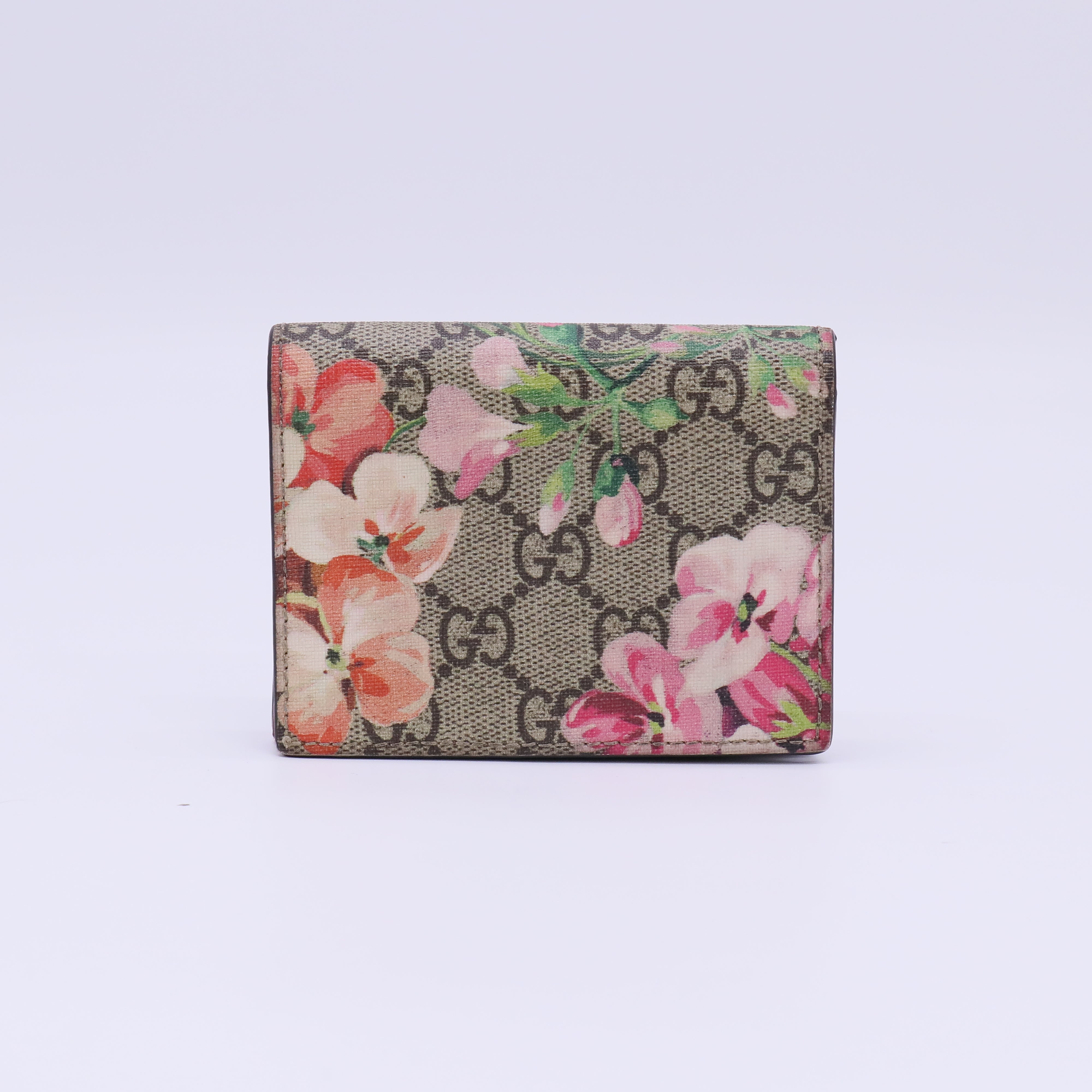 Gucci GG Supreme Monogram Blooms Card Case Beige Multicolor Dry