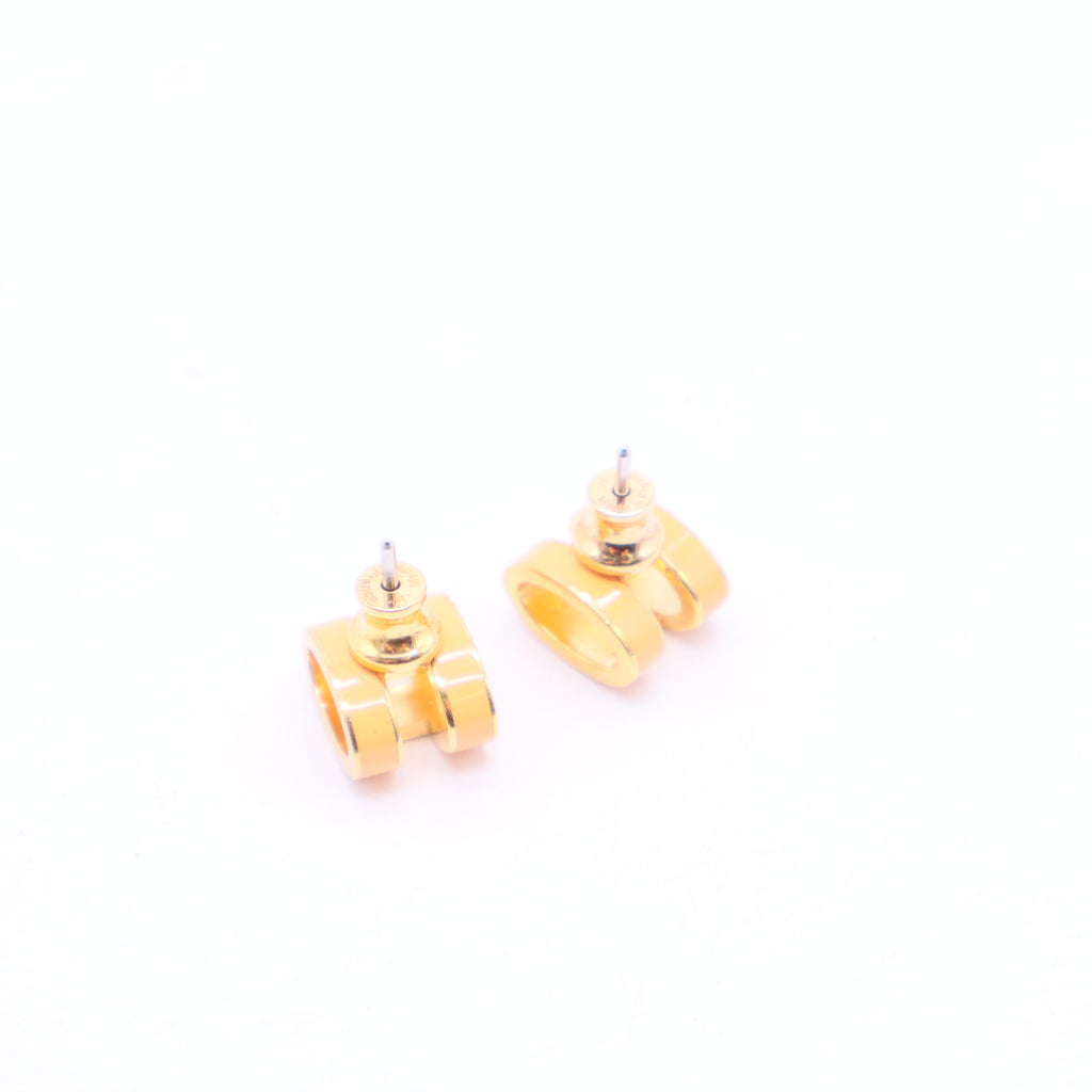 Gold Lacquered Mini Pop H Earrings White W20085