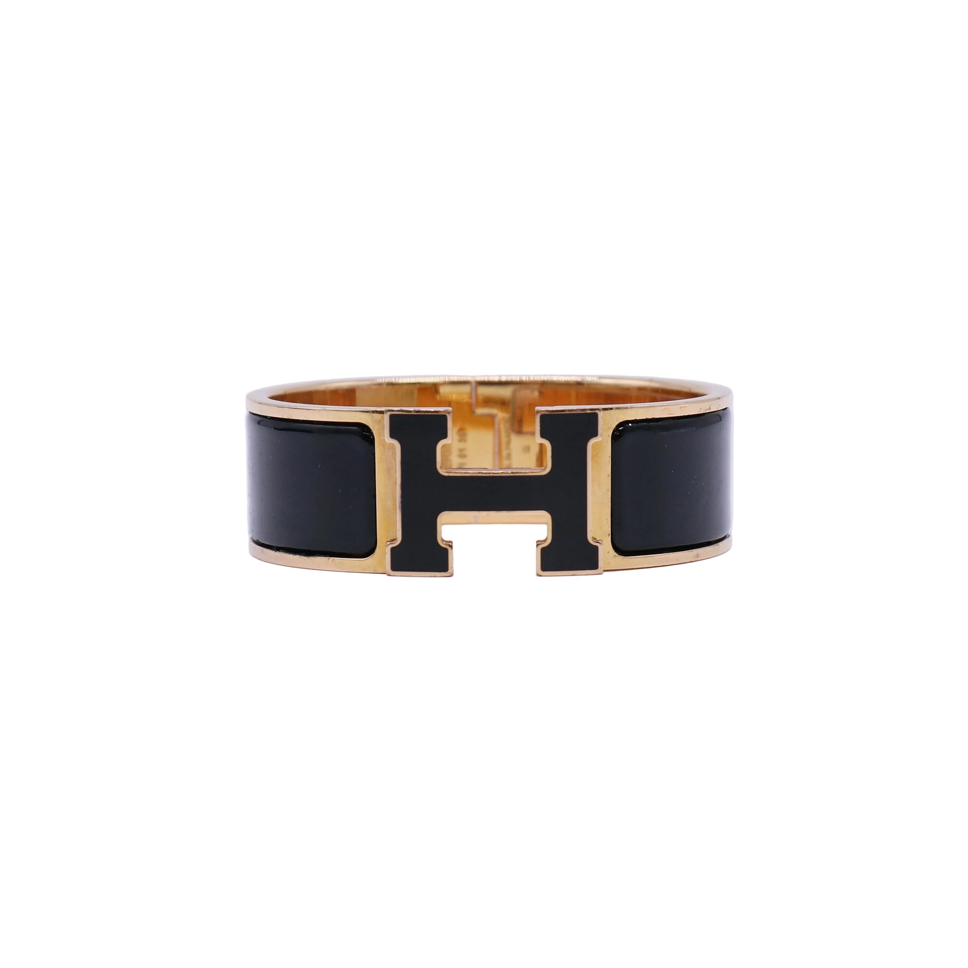 Hermes Enamel Wide Clic Clac H Bracelet GM Black twins W22268