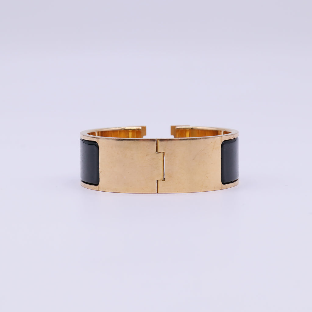 Hermes Enamel Wide Clic Clac H Bracelet GM Black twins W22268