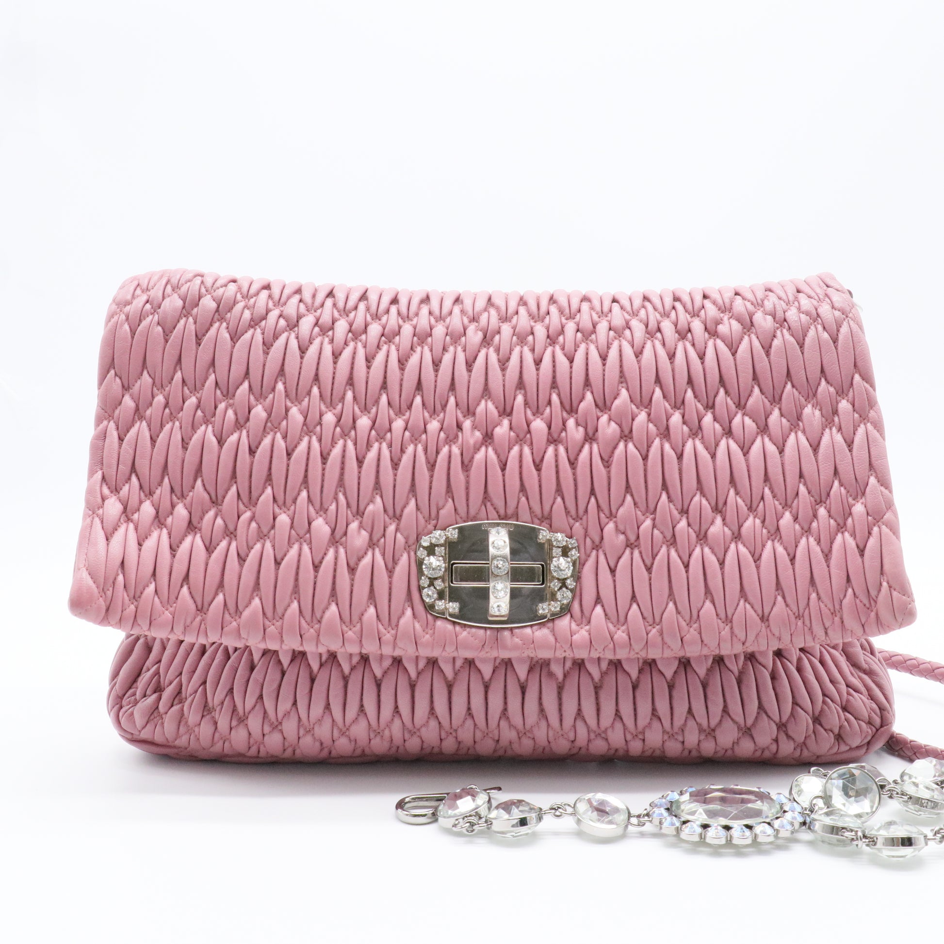 Ruched leather Crystal Detail shoulder bag