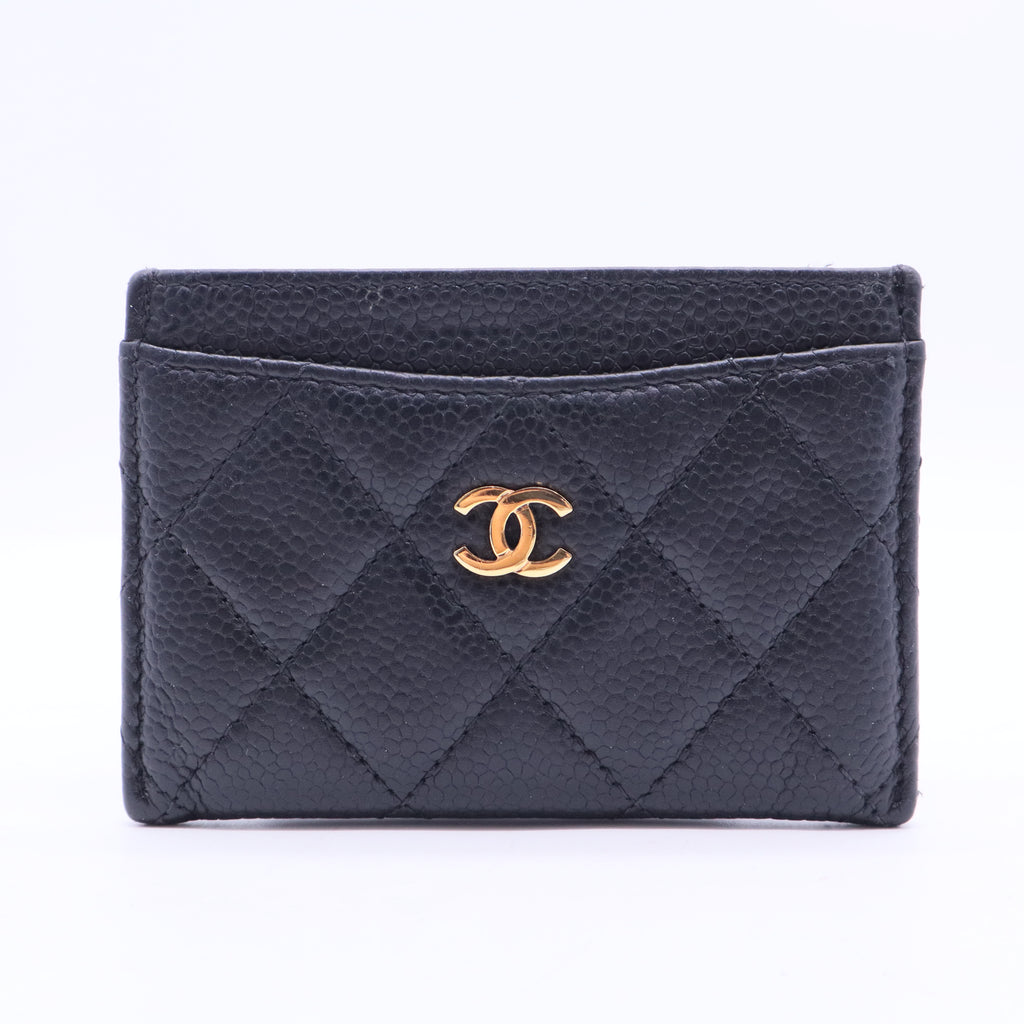 Caviar Quilted Card Holder Navy W11263