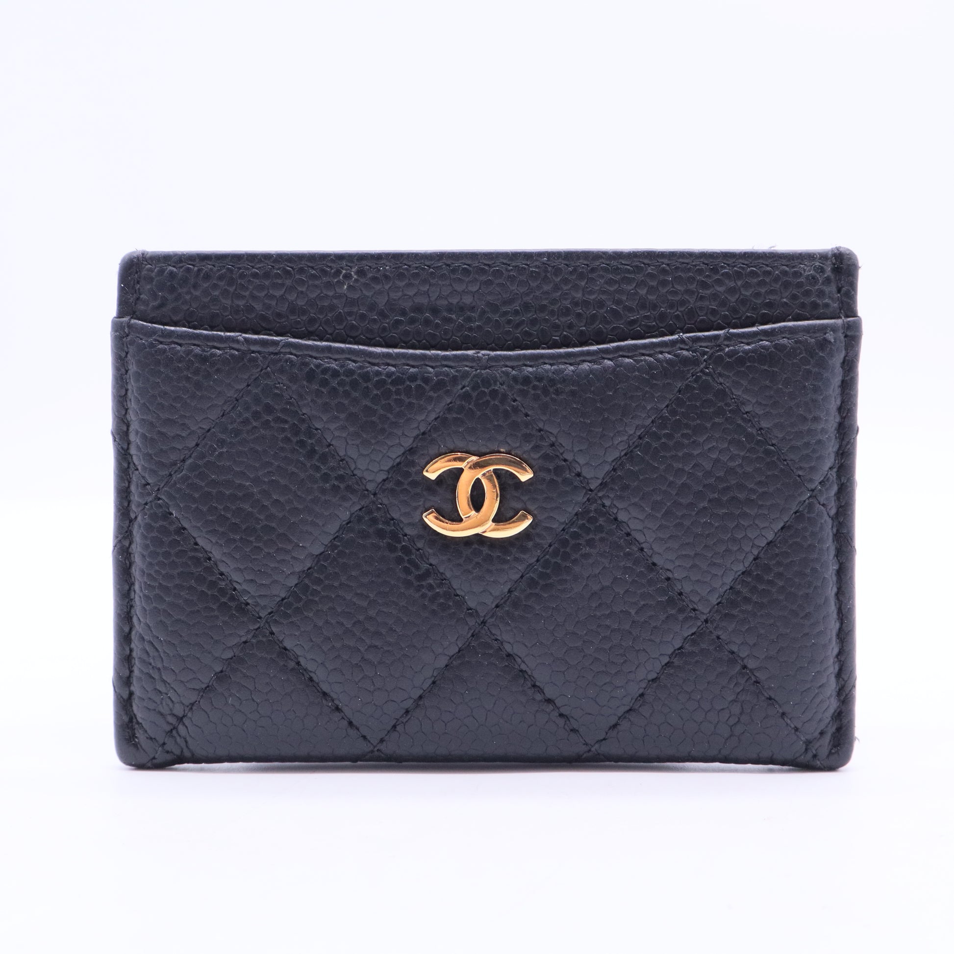 Caviar Quilted Card Holder Navy W11263