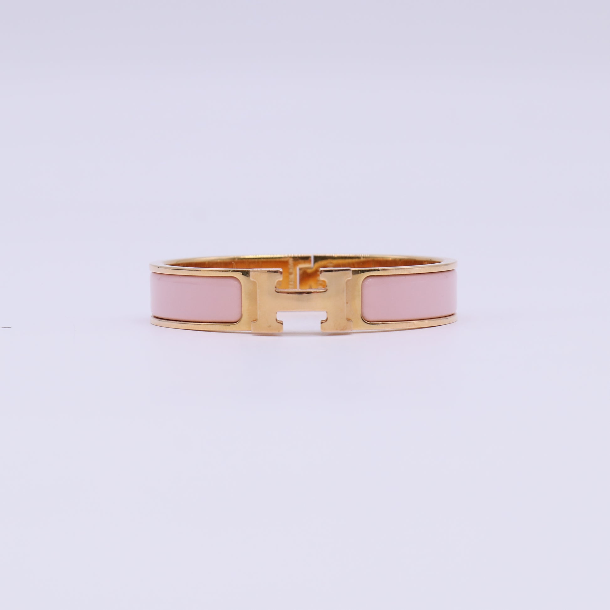 Hermes Pink Enamel Rose Gold Plated Clic-H Narrow Bracelet twins LDJ4760