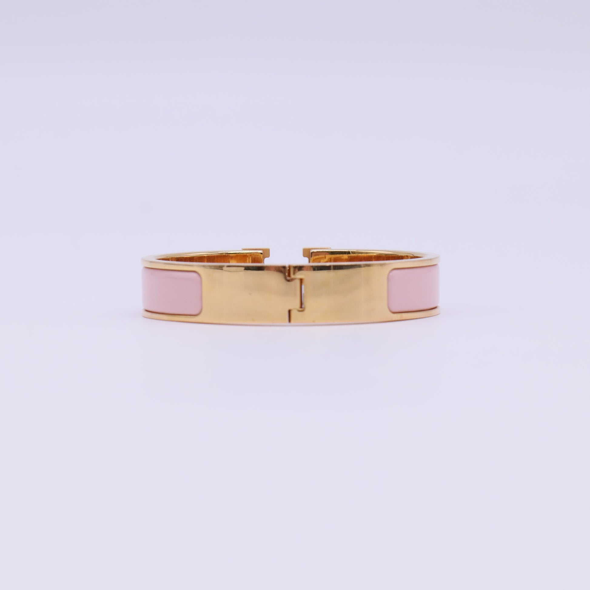 Hermes Pink Enamel Rose Gold Plated Clic-H Narrow Bracelet twins LDJ4760