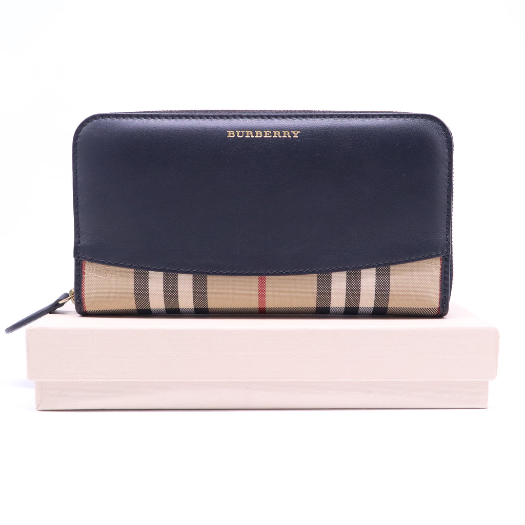 House Check Canvas and Leather Zip Continental Wallet W21016