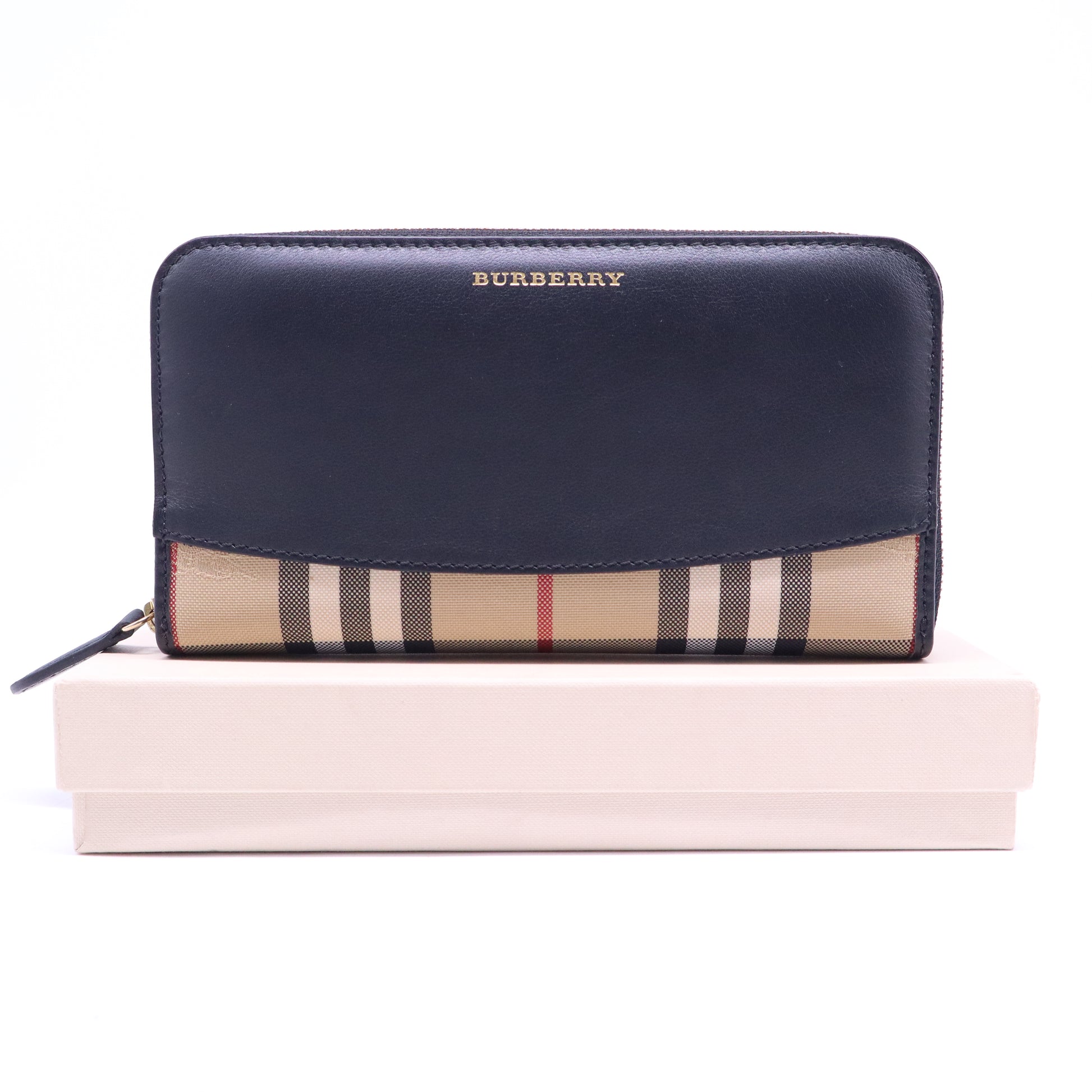 House Check Canvas and Leather Zip Continental Wallet W21016