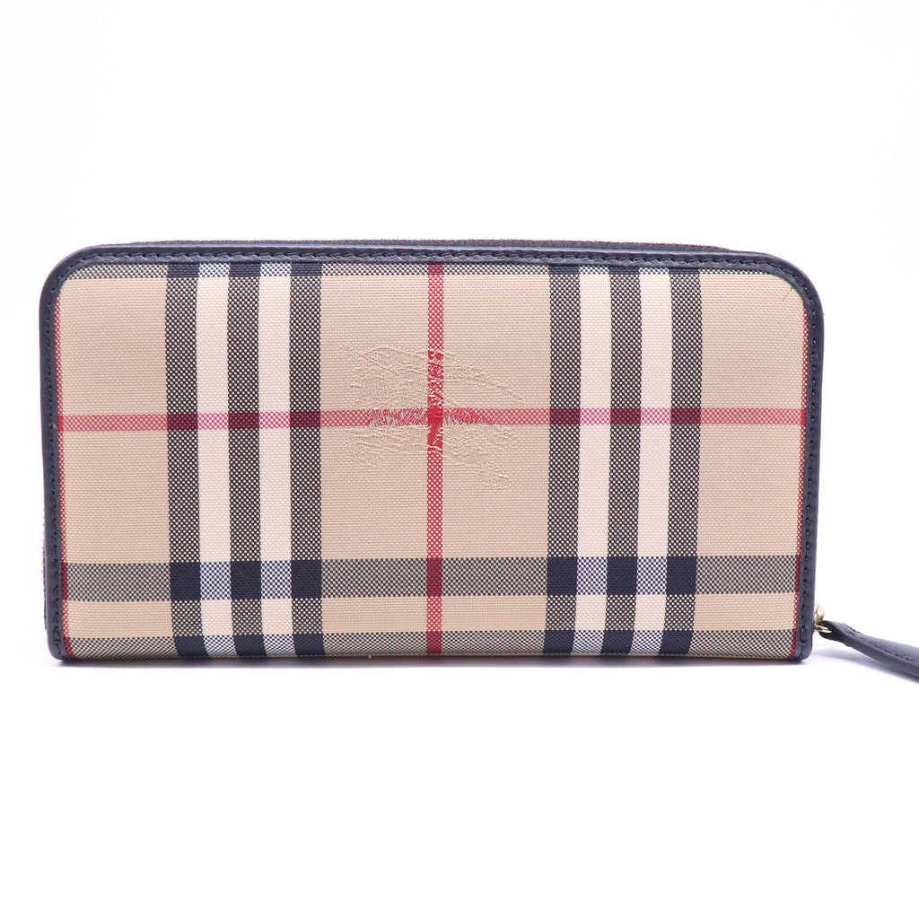 House Check Canvas and Leather Zip Continental Wallet W21016