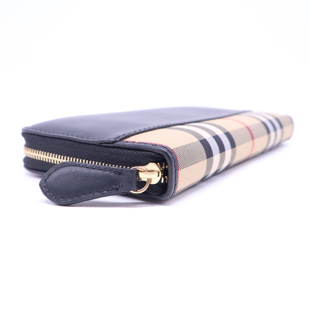 House Check Canvas and Leather Zip Continental Wallet W21016