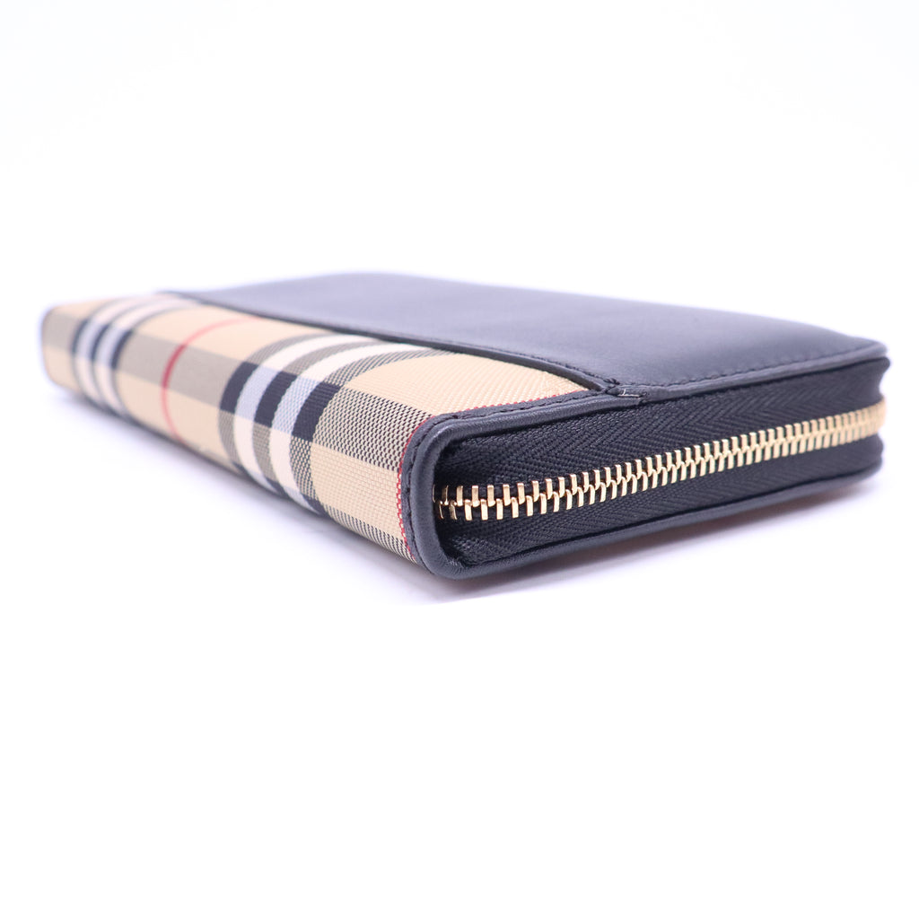 House Check Canvas and Leather Zip Continental Wallet W21016