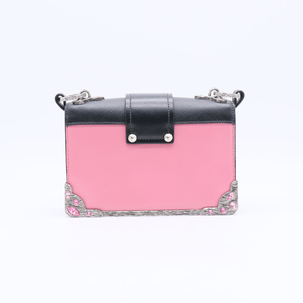 City Calfskin Saffiano Crystal Cahier Bag Begonia Black B20677