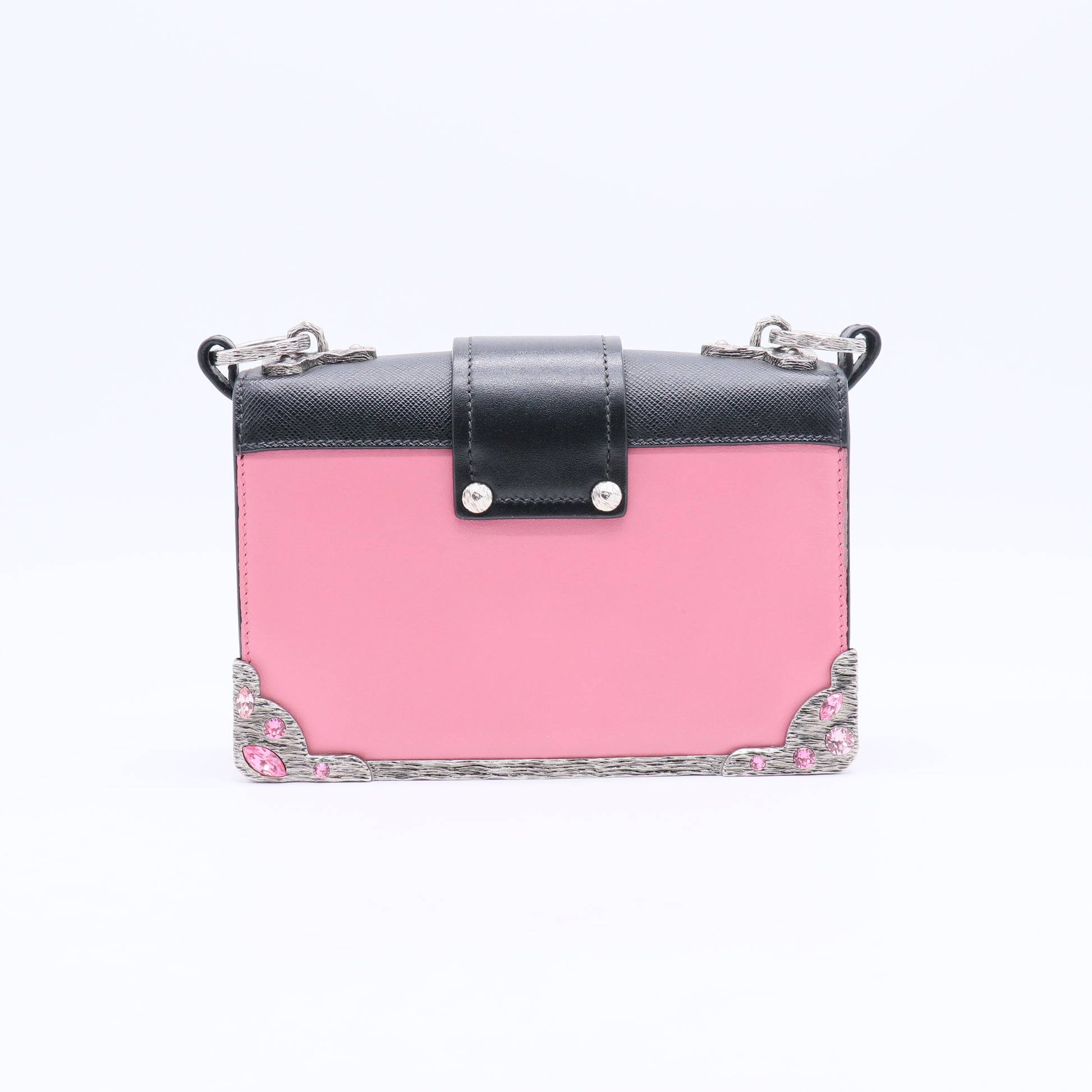 City Calfskin Saffiano Crystal Cahier Bag Begonia Black B20677