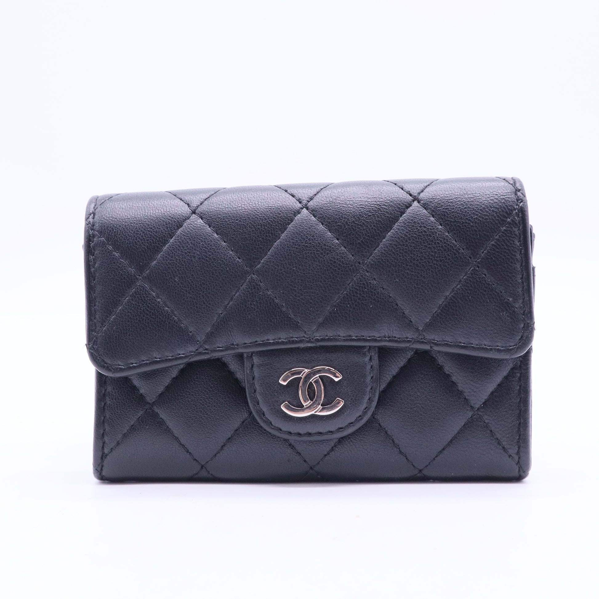 Caviar Quilted Flap Card Holder Wallet Black W20075