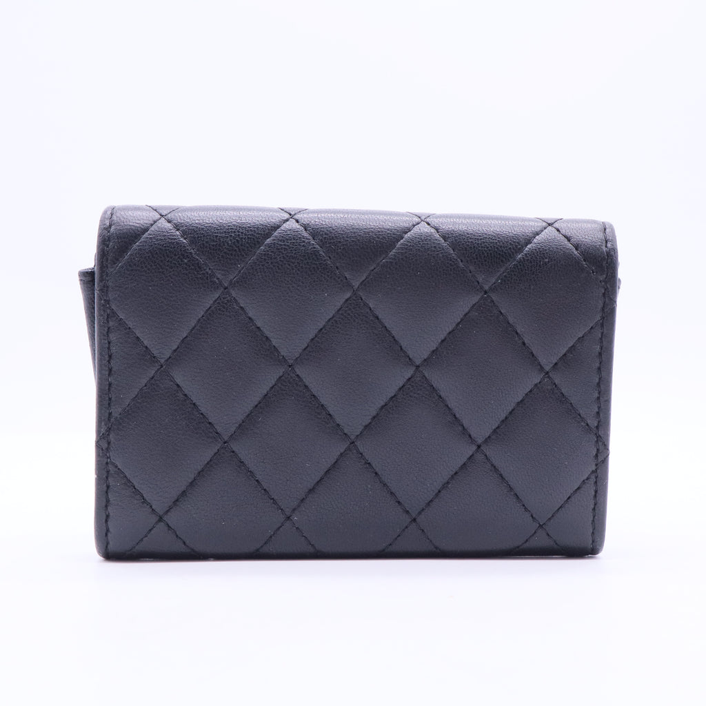 Caviar Quilted Flap Card Holder Wallet Black W20075