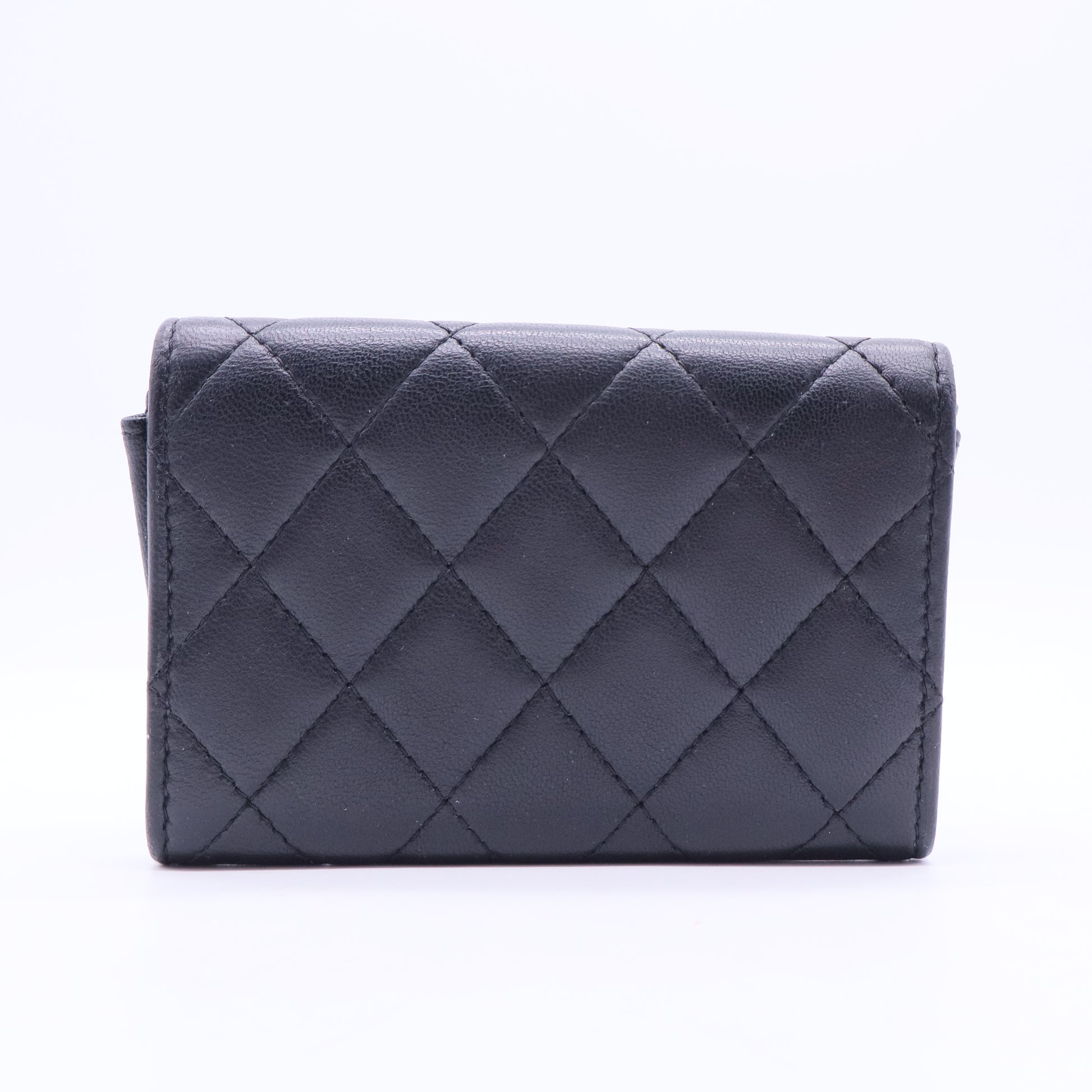 Caviar Quilted Flap Card Holder Wallet Black W20075