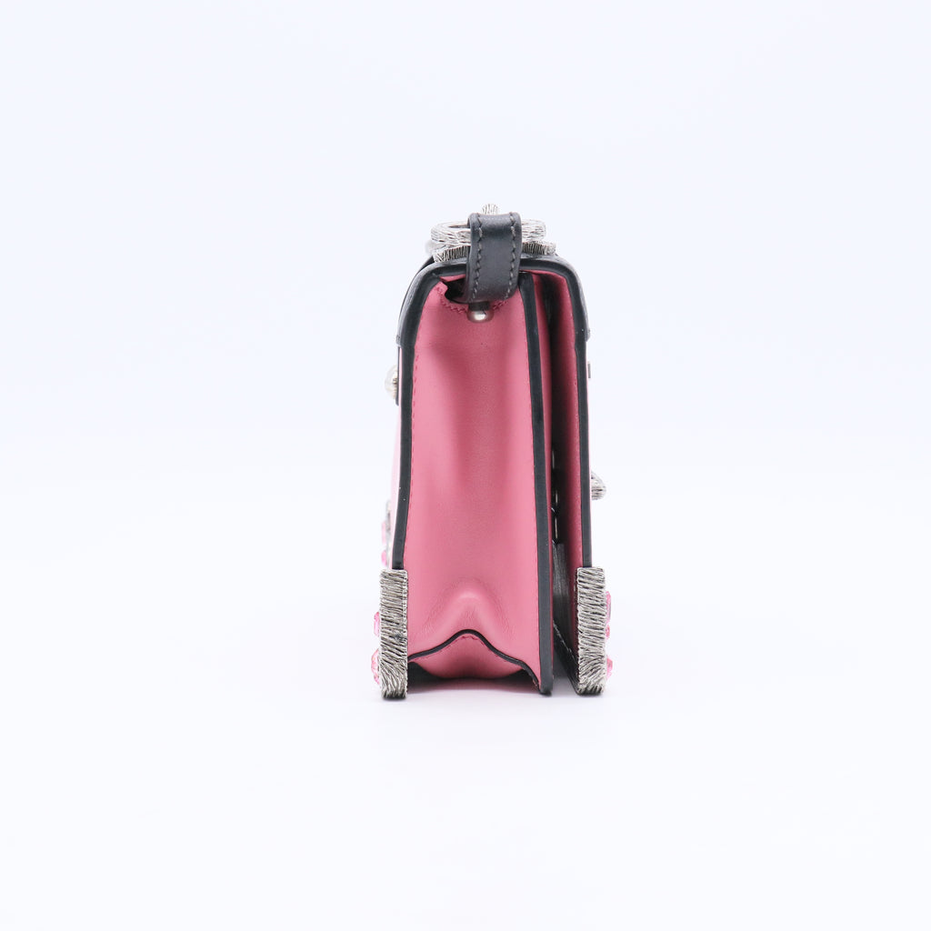 City Calfskin Saffiano Crystal Cahier Bag Begonia Black B20677