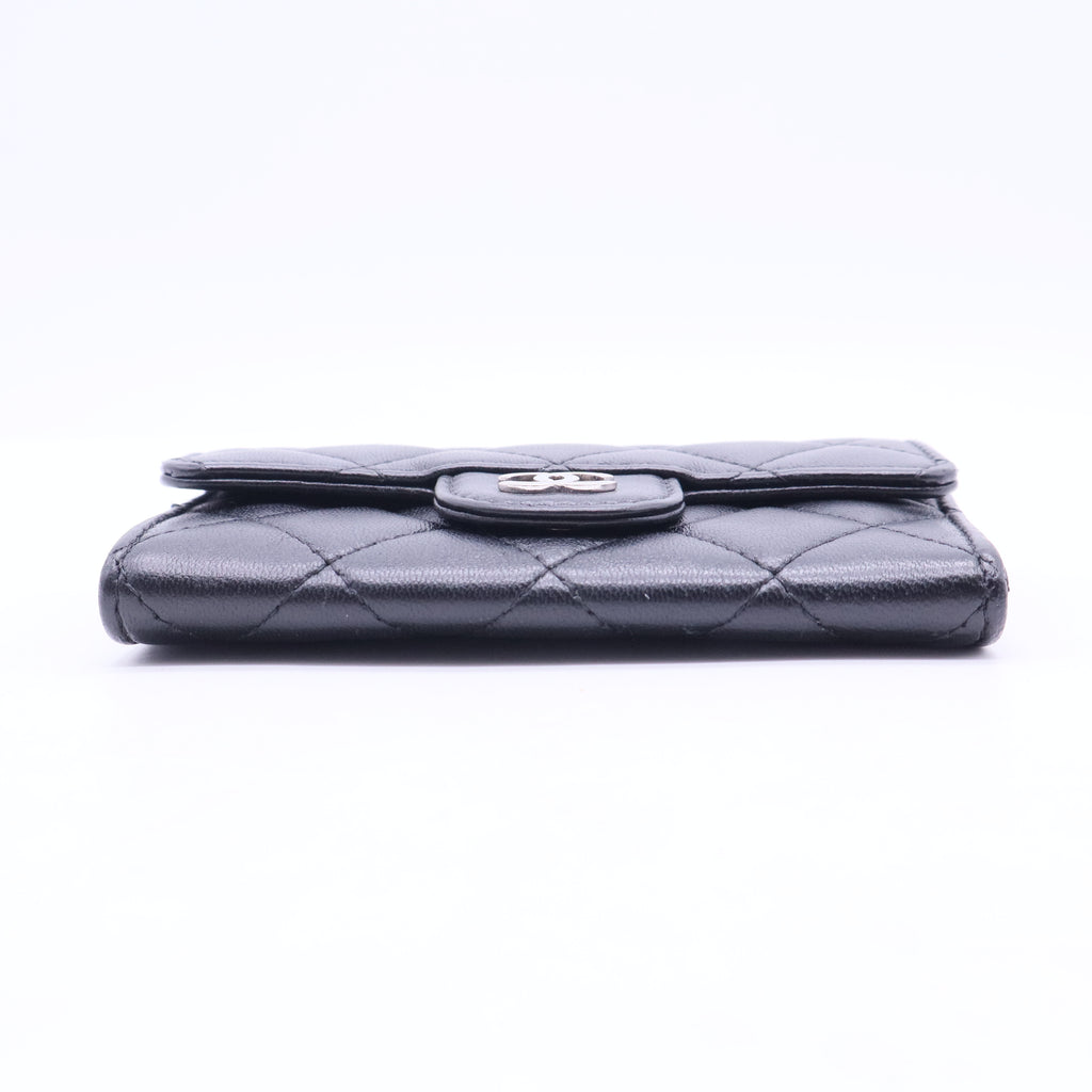 Caviar Quilted Flap Card Holder Wallet Black W20075
