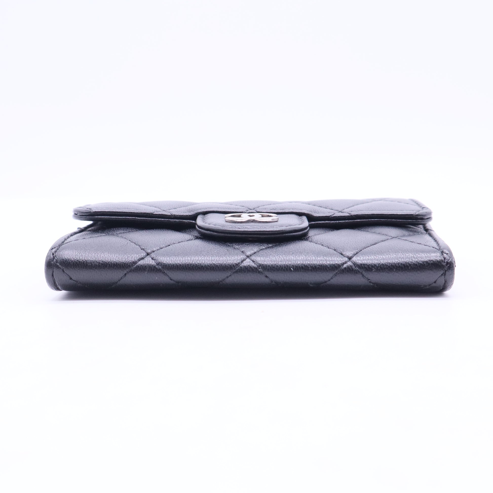 Caviar Quilted Flap Card Holder Wallet Black W20075