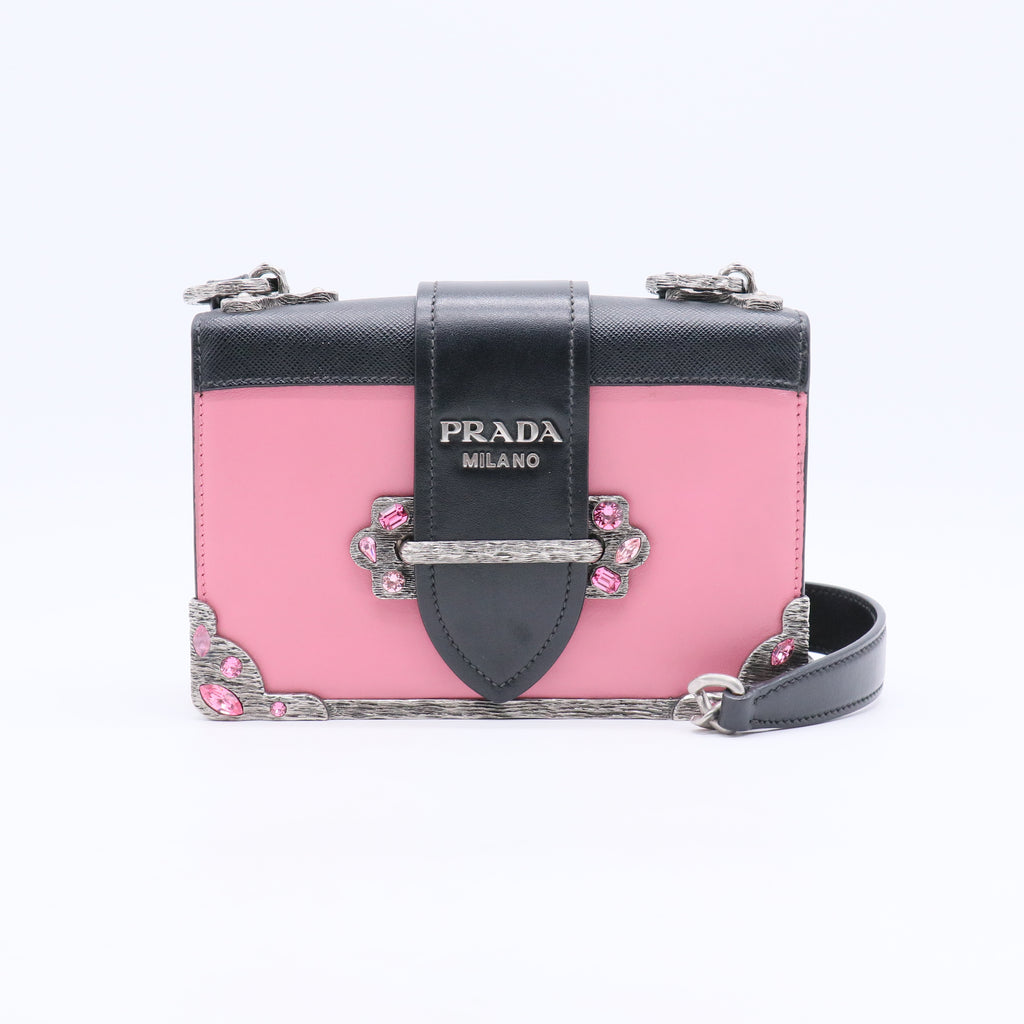 City Calfskin Saffiano Crystal Cahier Bag Begonia Black B20677