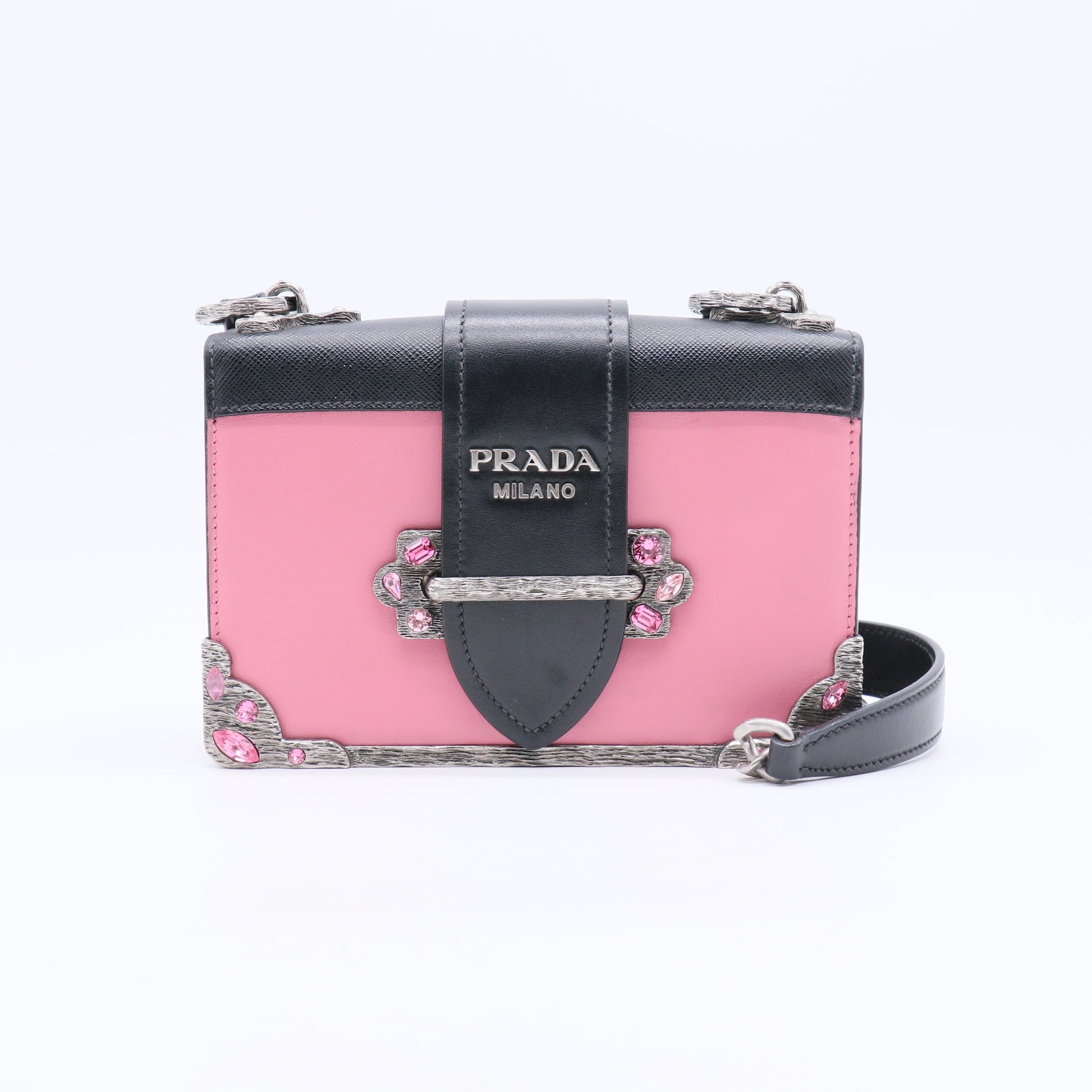 City Calfskin Saffiano Crystal Cahier Bag Begonia Black B20677