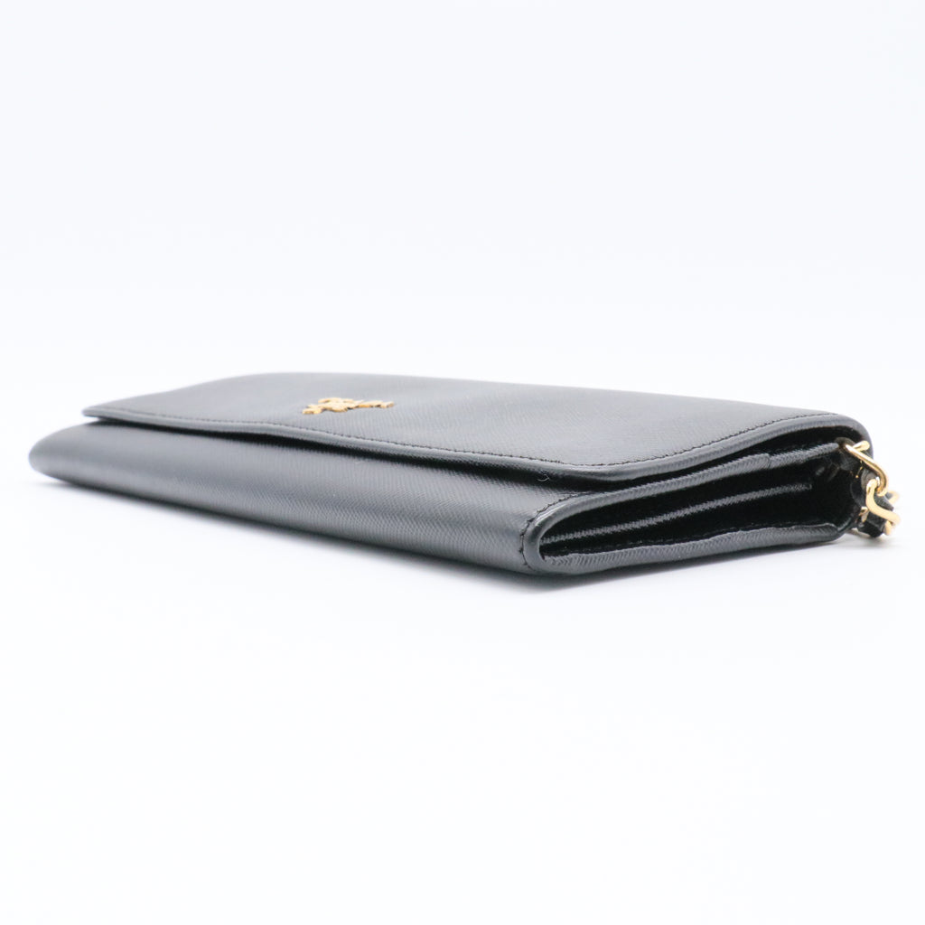 Black Saffiano Metal Leather Continental Wallet