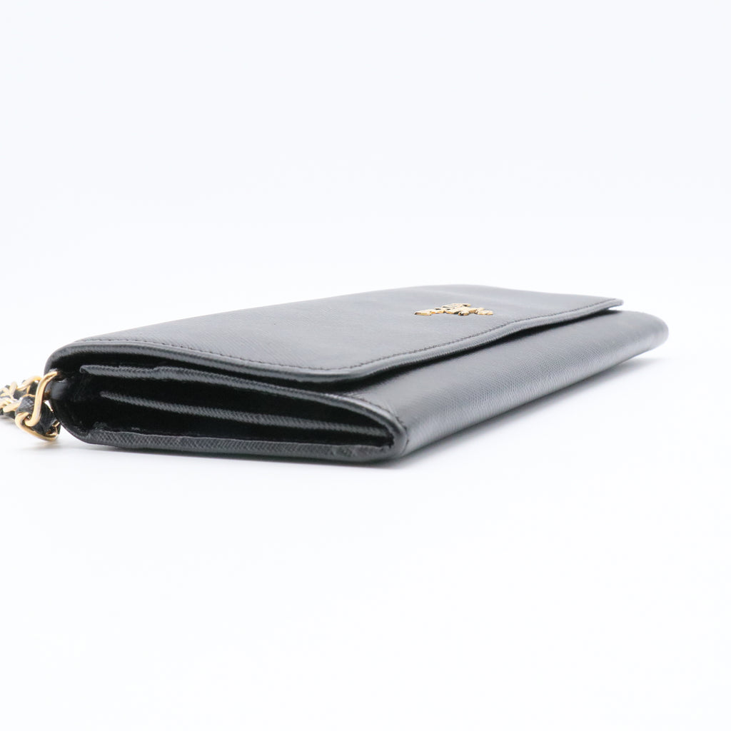 Black Saffiano Metal Leather Continental Wallet