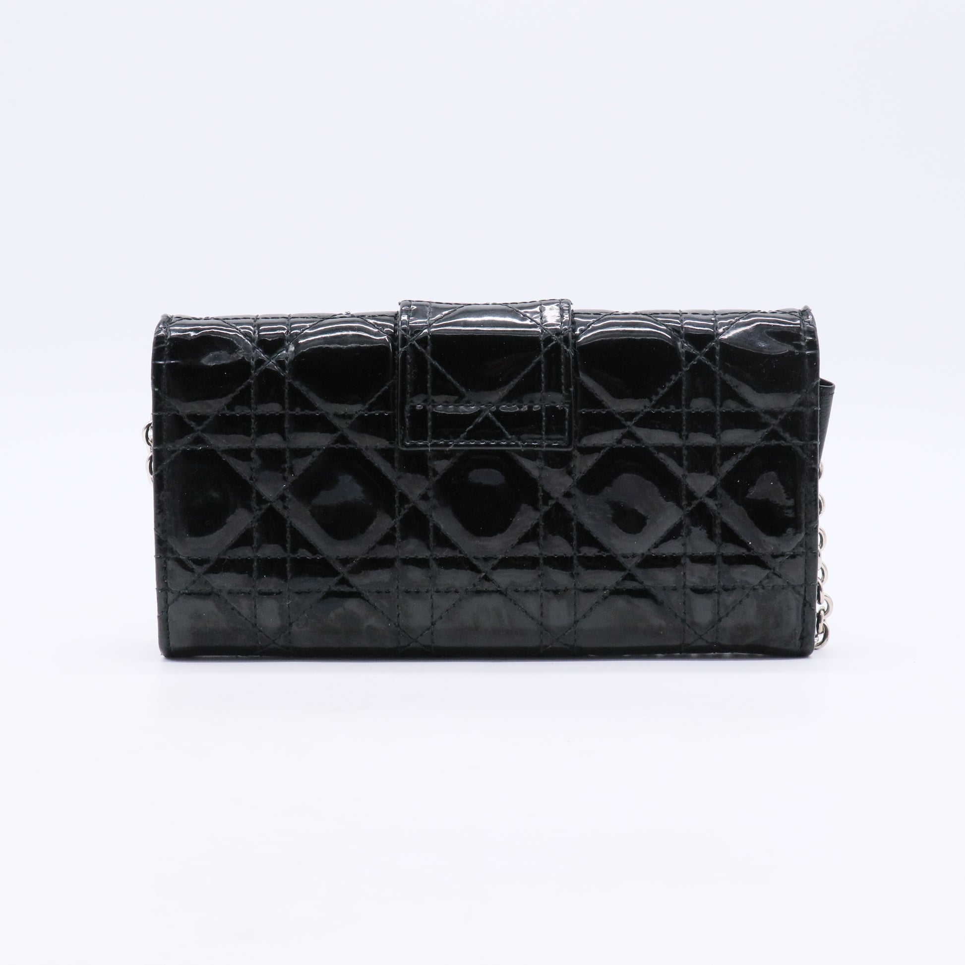 Black Cannage Quilted Patent Leather Wallet-On-Chain Clutch Bag  B20855